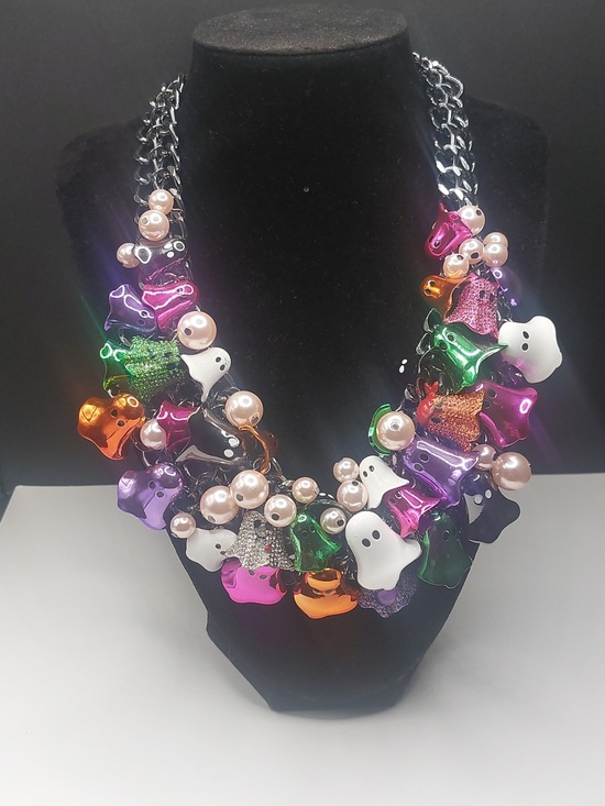 Betsey Johnson Jewelry - Betsey Johnson Halloween Colorful Ghosts Chunky Bib Statement Necklace